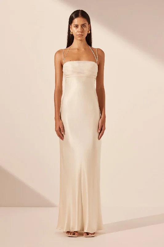 LA LUNE RUCHED TIE MAXI DRESS - CREAM