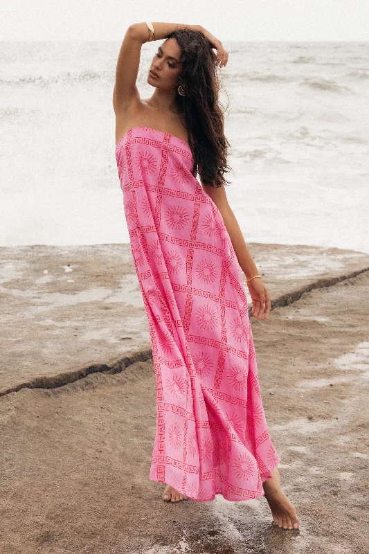 Soph Strapless Maxi Dress - Pink Red