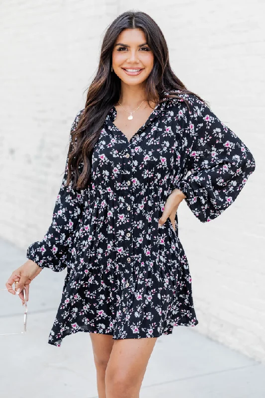 A Different World Black Floral Shirt Dress FINAL SALE