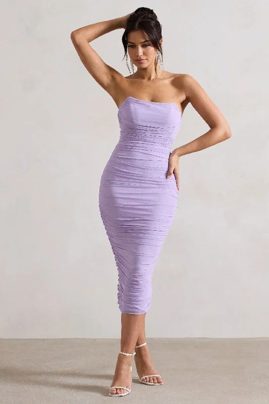 Nylah | Lilac Ruched Corset Bodycon Midi Dress