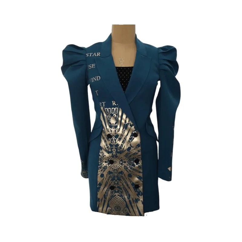 Navy Blue Puff Sleeves Sagrada Blazer