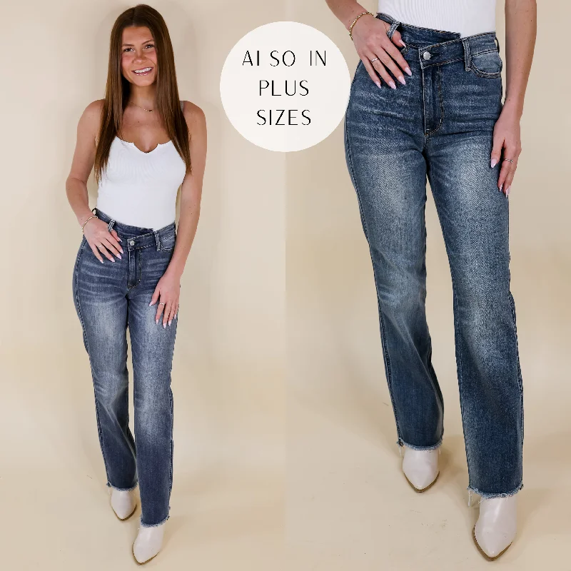 Last Chance Size 0, 1 & 22W | Judy Blue | Sure And Steady Criss-Cross Waistband Dad Jeans in Medium Wash