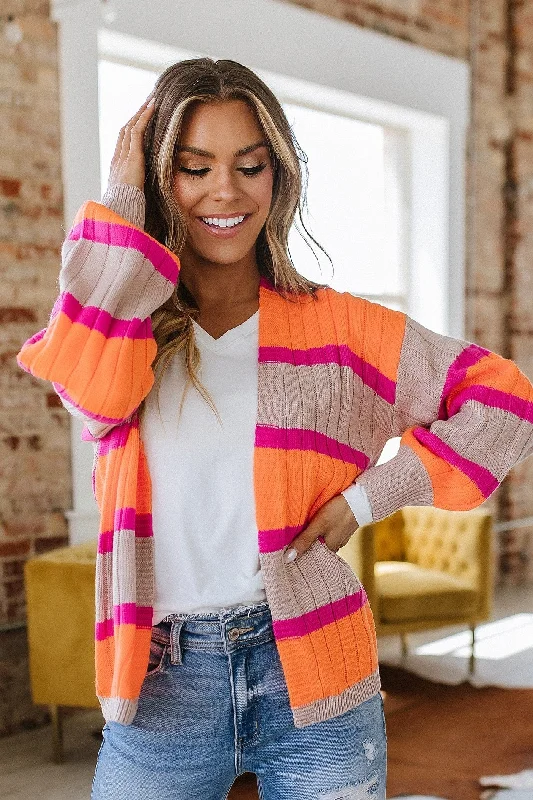 Jenesis Striped Ribbed Knit Cardigan | S-XL