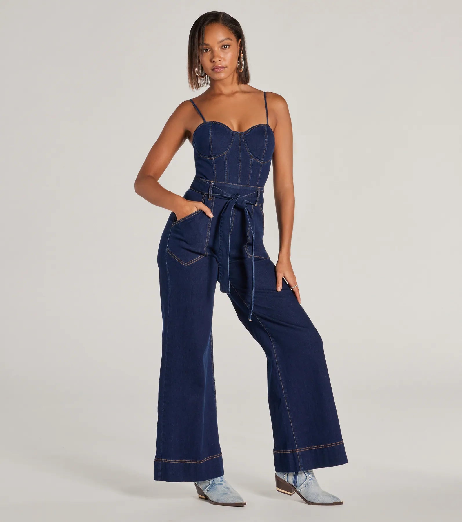 New Era Sweetheart Flare Denim Jumpsuit