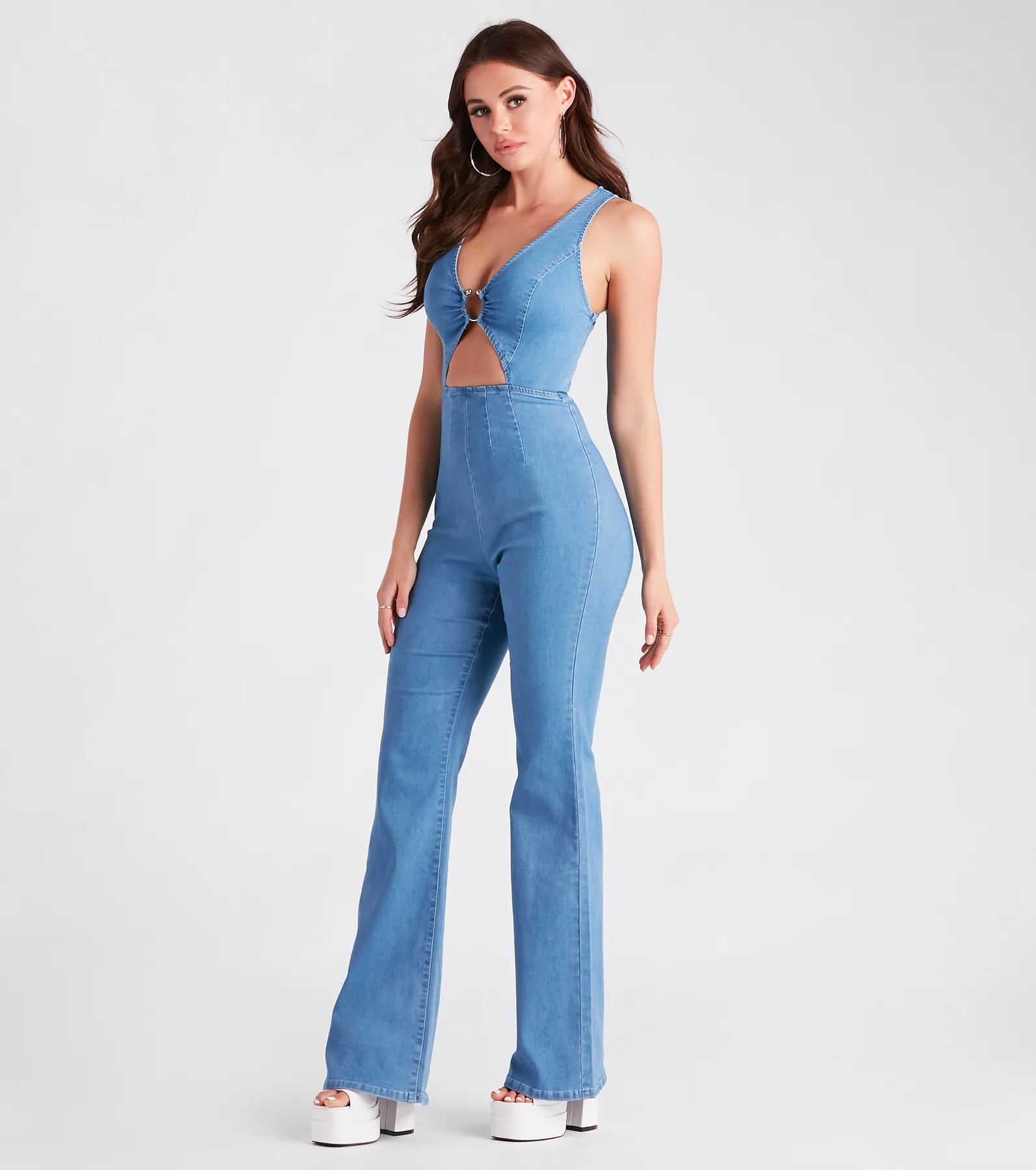 Retro Fab Flare-Leg Denim Jumpsuit