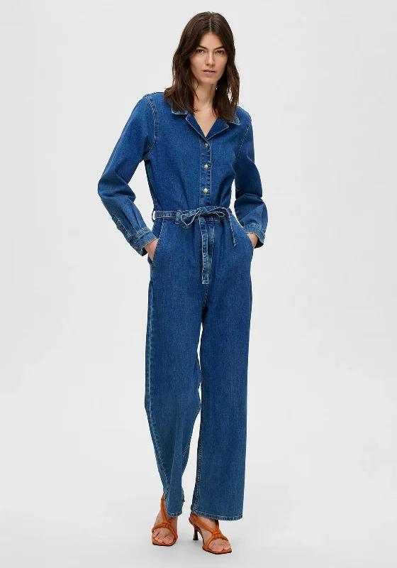 Selected Femme Stefanie Denim Jumpsuit, Medium Blue