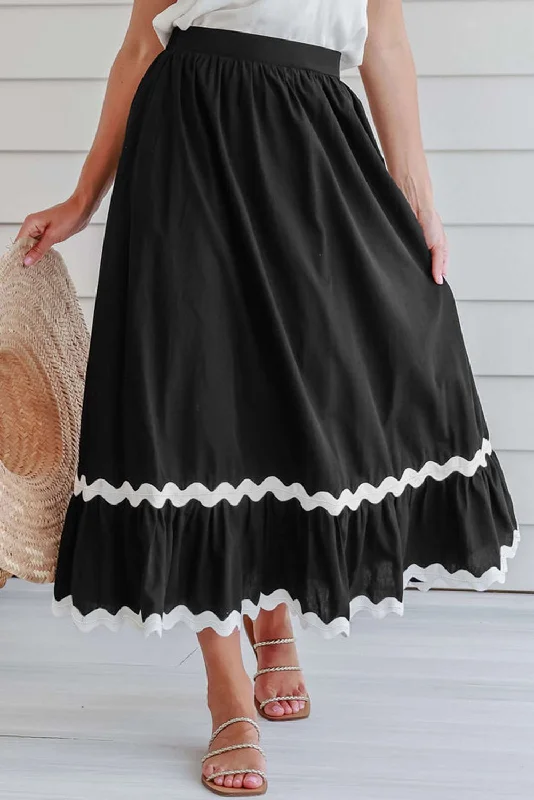 Elegant Black Skirt with Contrast White Trim | Cosummer Fashion