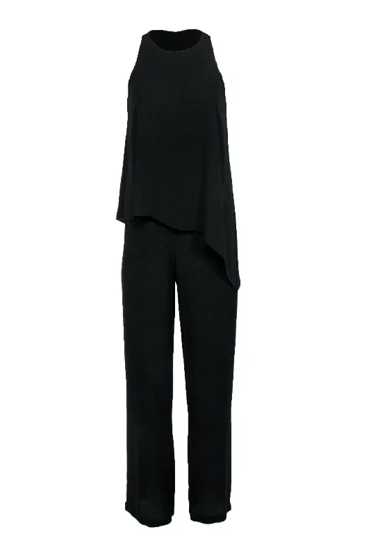 BCBG Max Azria - Black Sleeveless Wide Leg Jumpsuit w/ Layered Top Sz XS