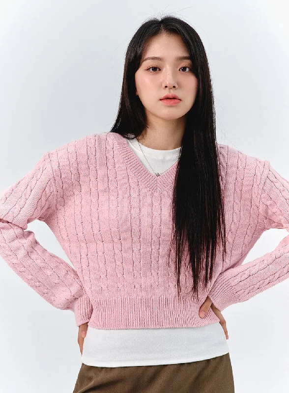 Cable Knit V-Neck Sweater OO316