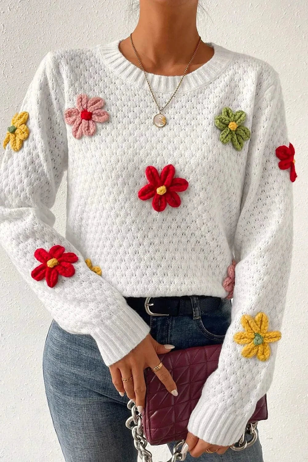 Floral crochet knit sweater - soft blend