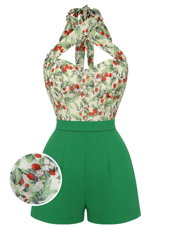 Green 1950s Strawberry Halter Romper