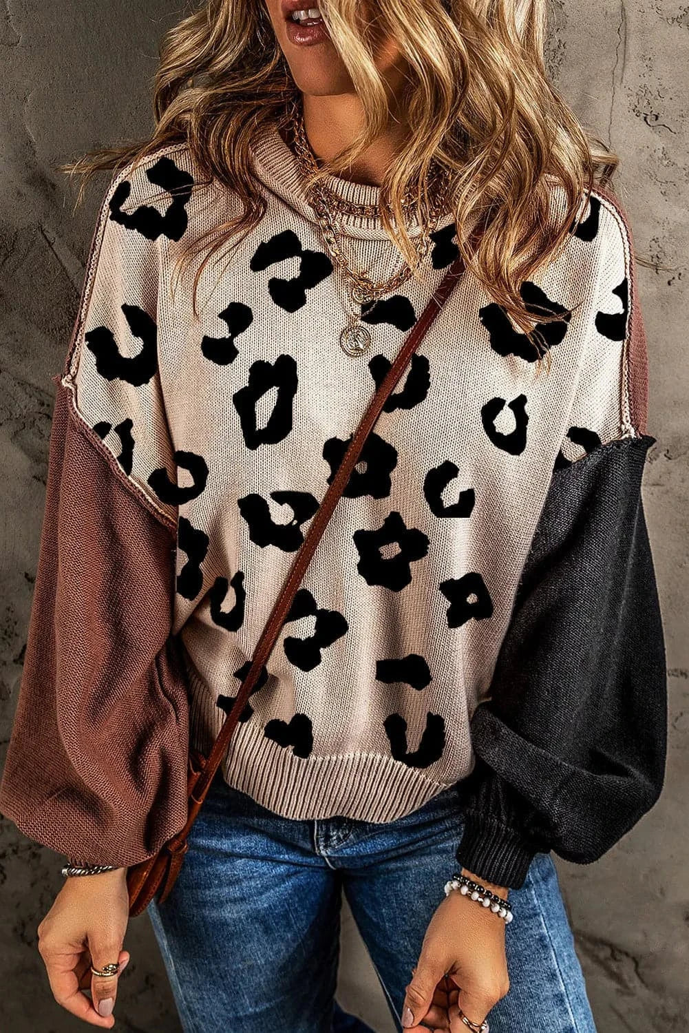 Leopard Print Sweater with Seams