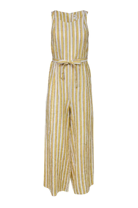 Rachel Zoe - Yellow, White & Purple Striped Linen Jumpsuit w/ Belt Sz 2